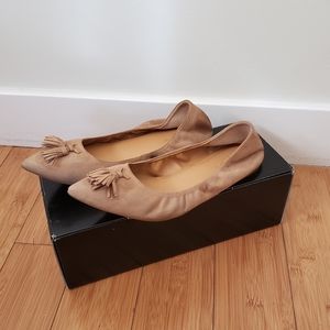 J Crew Suede Tassel Stretch Flats